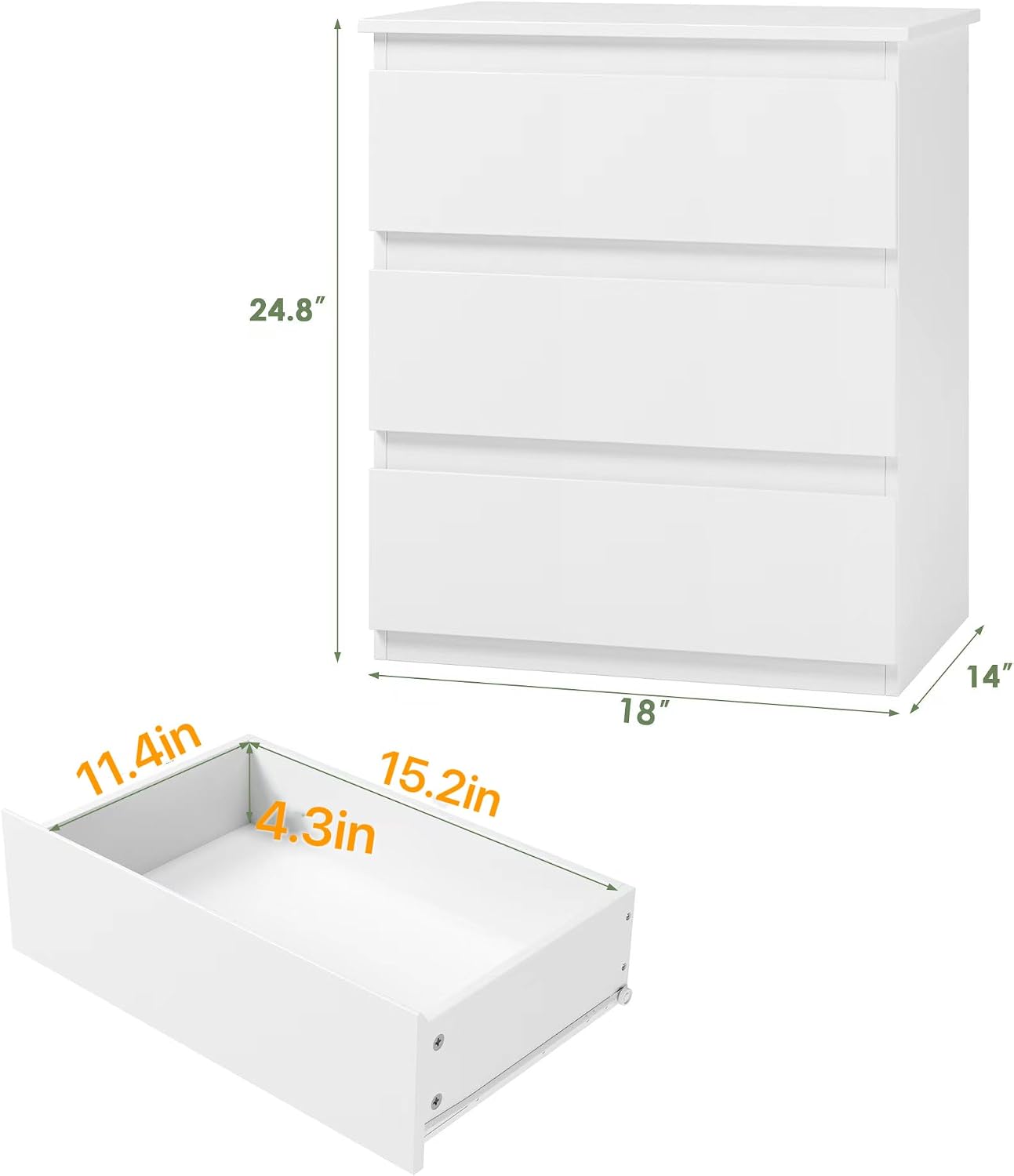 White 3 Drawer Storage Bedside Nightstand Side Table