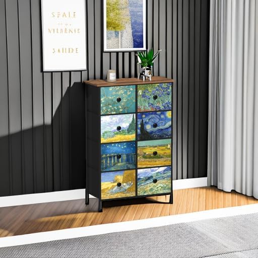 Rustic Brown Wood Top 8 Drawer Narrow Tall Dresser
