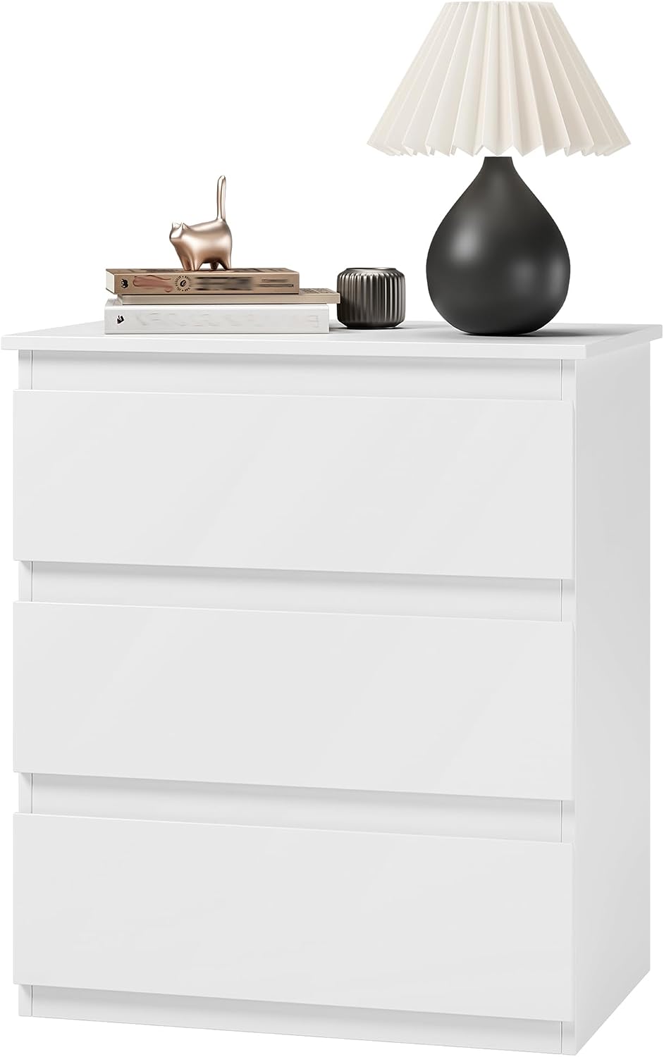 White 3 Drawer Storage Bedside Nightstand Side Table