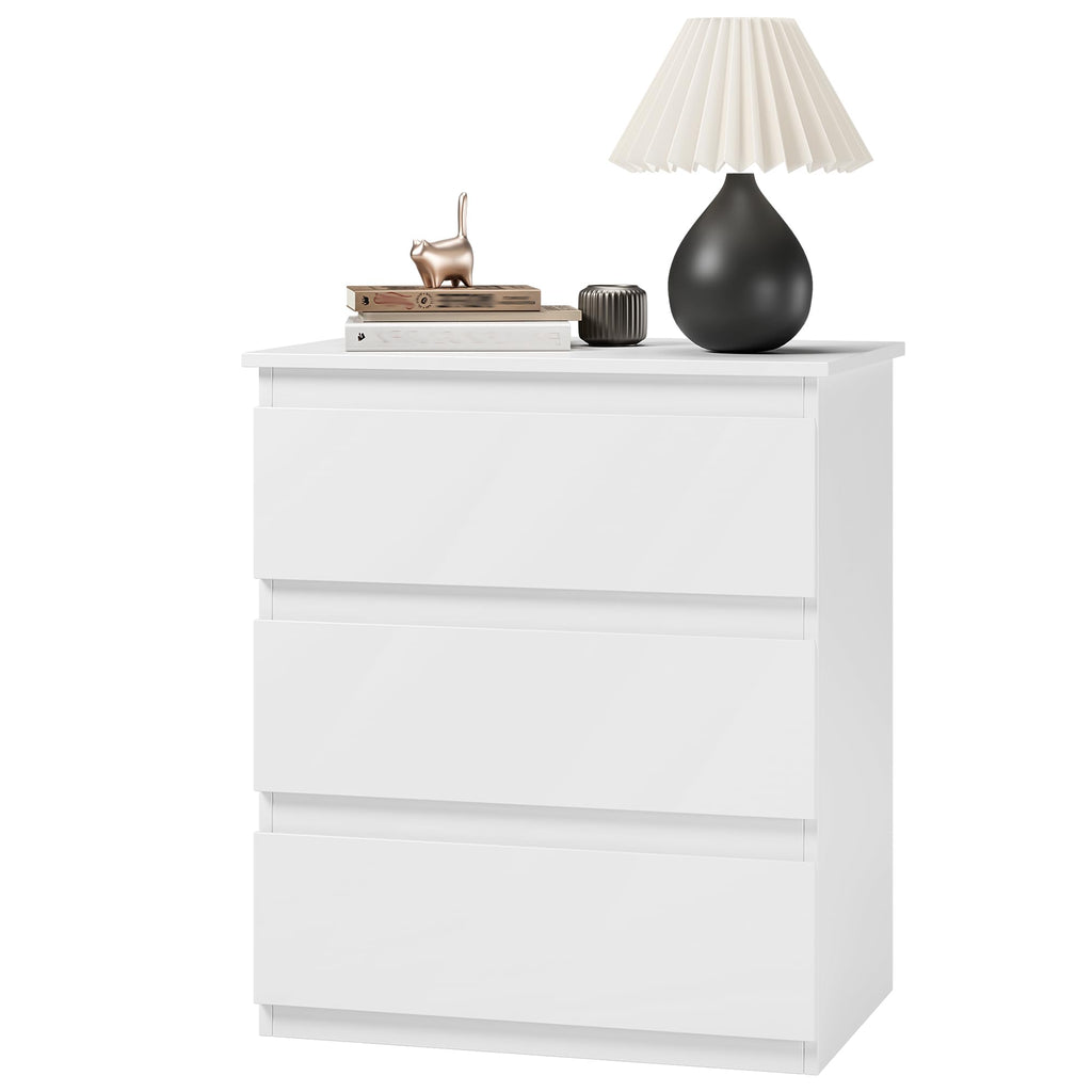 White 3 Drawer Storage Bedside Nightstand Side Table