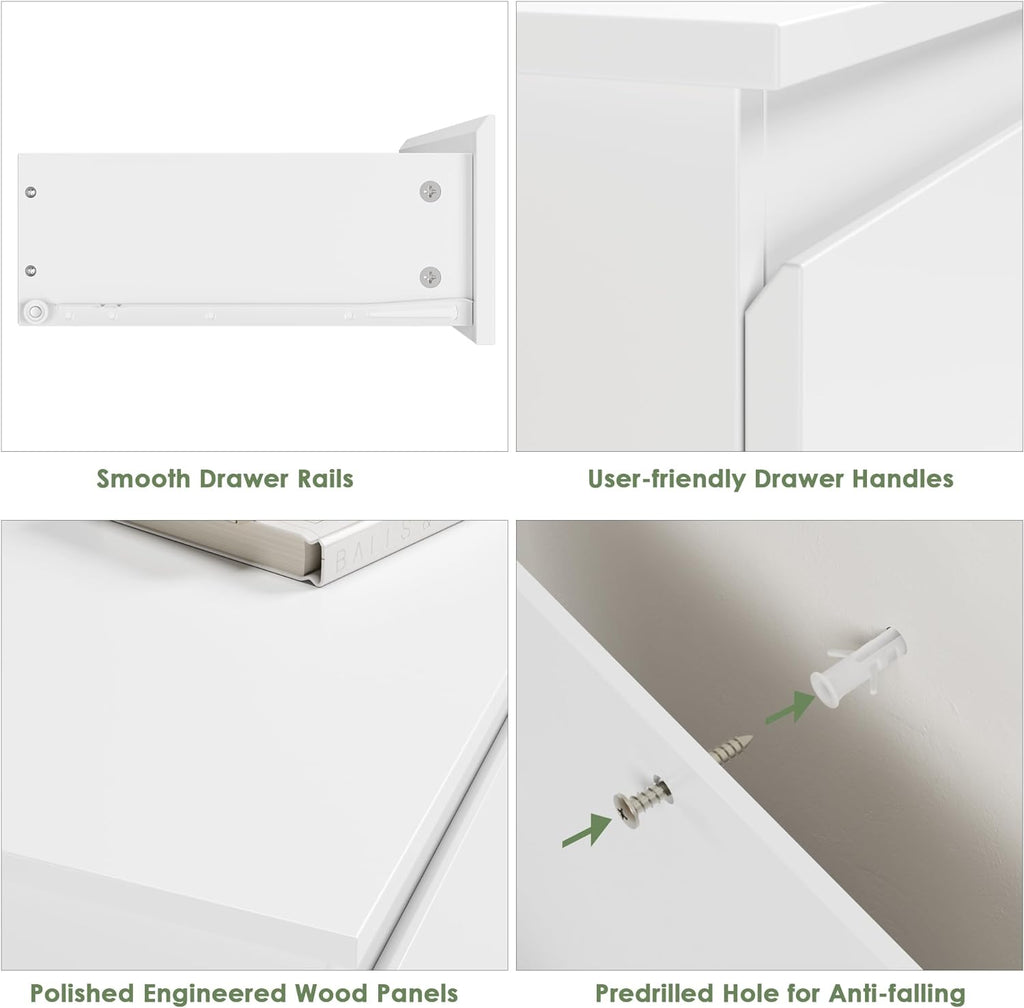 White 3 Drawer Storage Bedside Nightstand Side Table