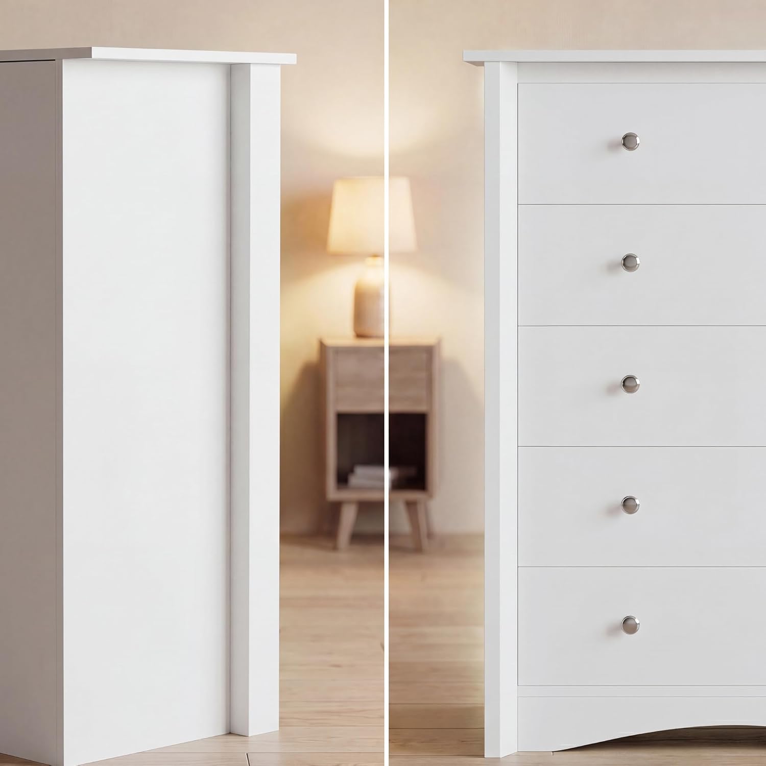 White 5 Drawer Tall Wooden Storage Dresser Cabinet