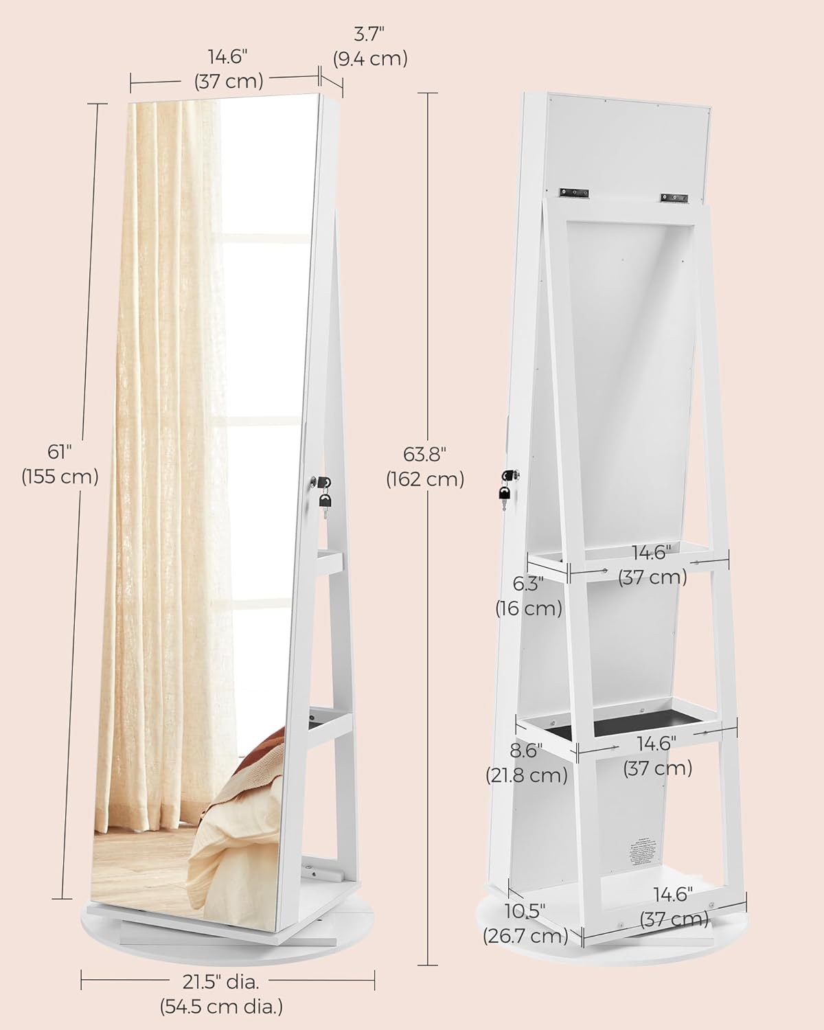 360° Swivel LED Lockable Full Length Jewelry Cabinet