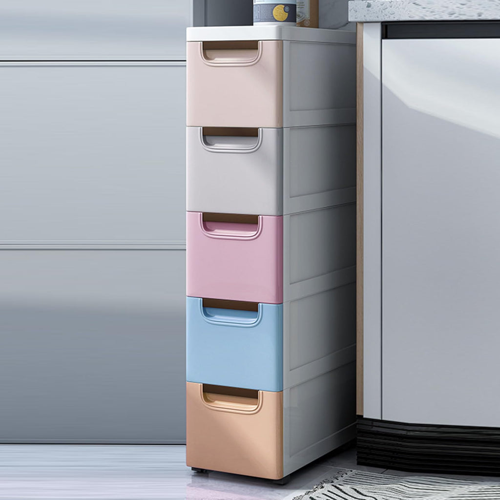 White 5 Drawer Rolling Slim Plastic Storage Cabinet