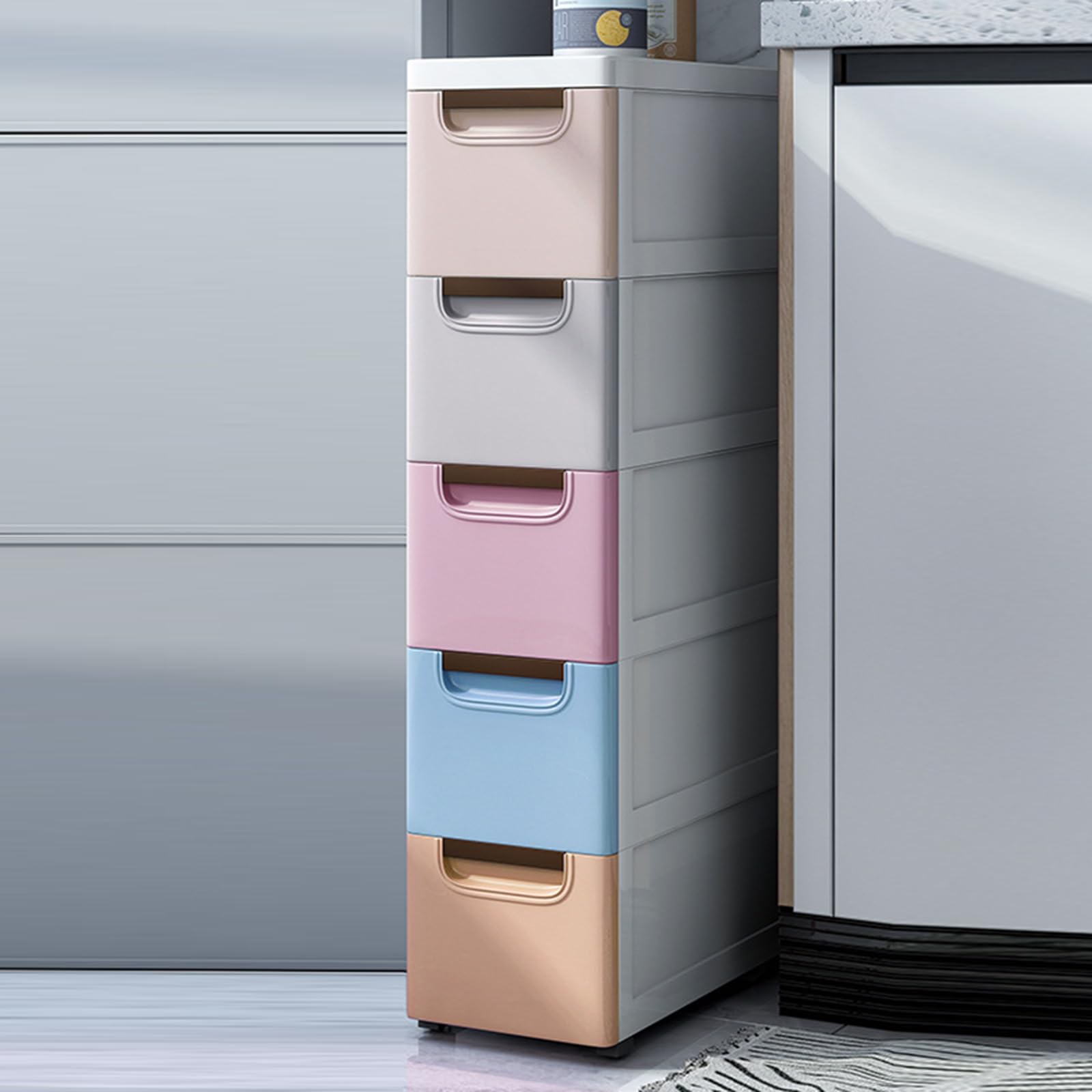 White 5 Drawer Rolling Slim Plastic Storage Cabinet
