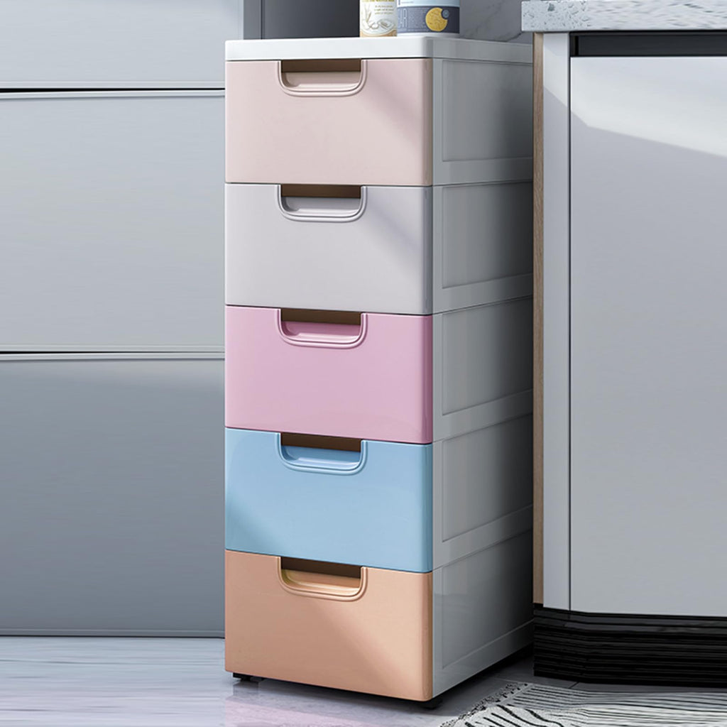 White 5 Drawer Rolling Slim Plastic Storage Cabinet