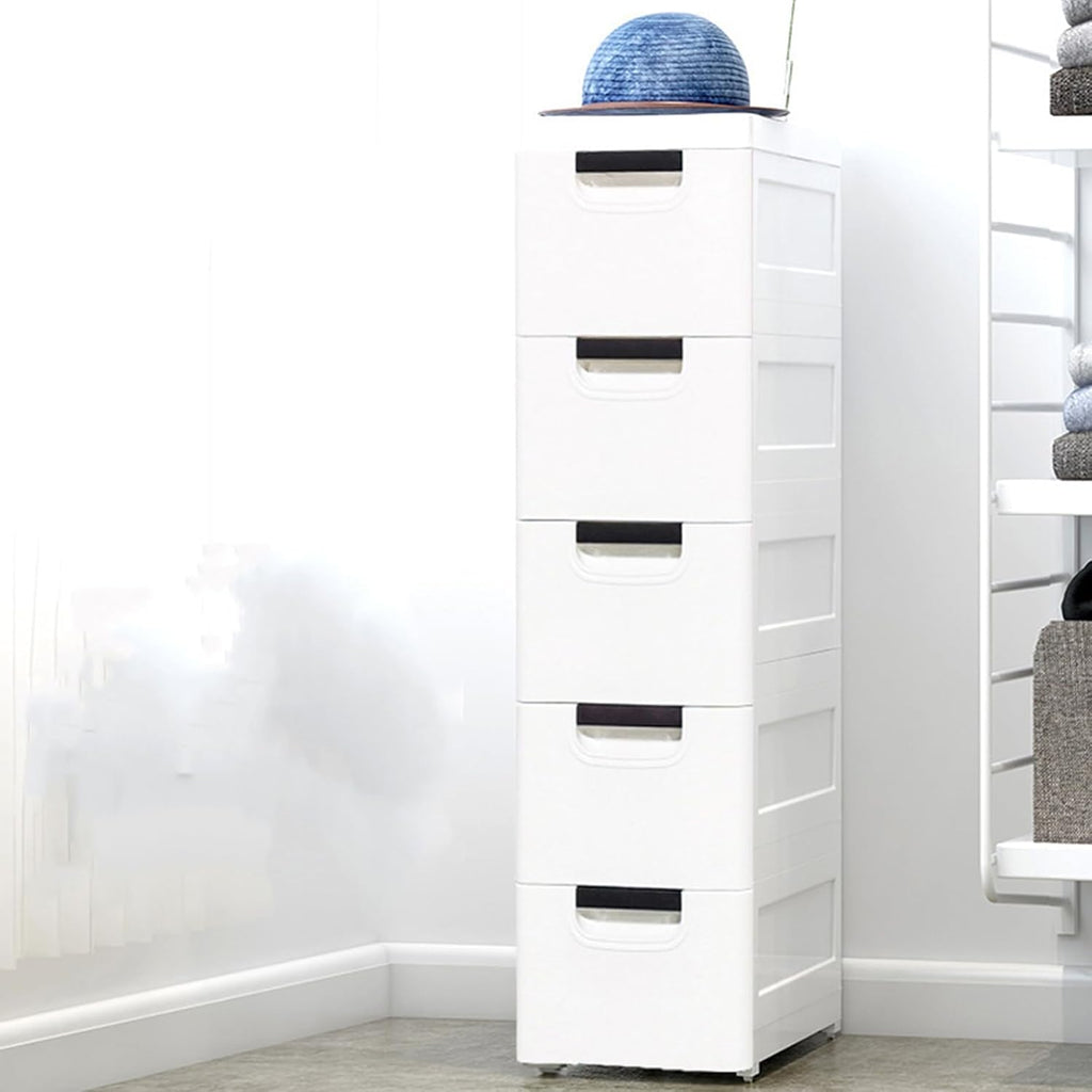 White 5 Drawer Rolling Slim Plastic Storage Cabinet