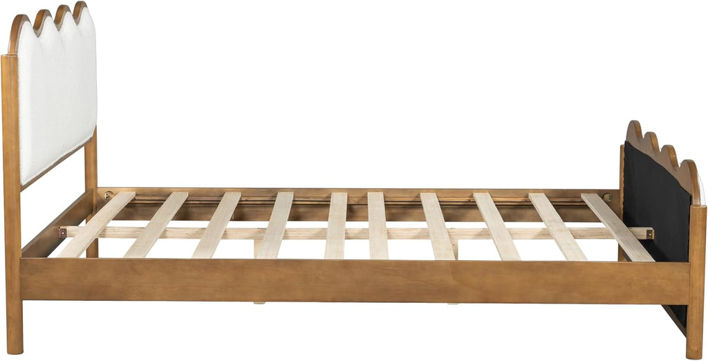 Boucle Queen Platform Bed Wavy Curved Headboard