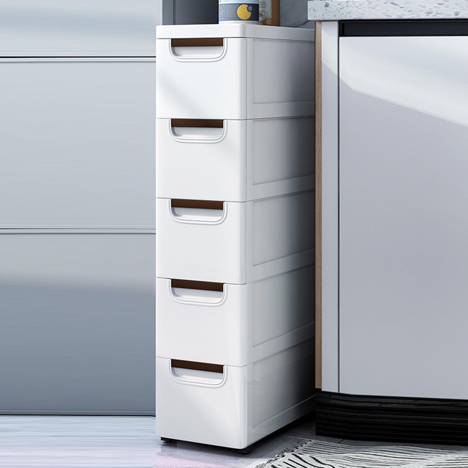 White 5 Drawer Rolling Slim Plastic Storage Cabinet