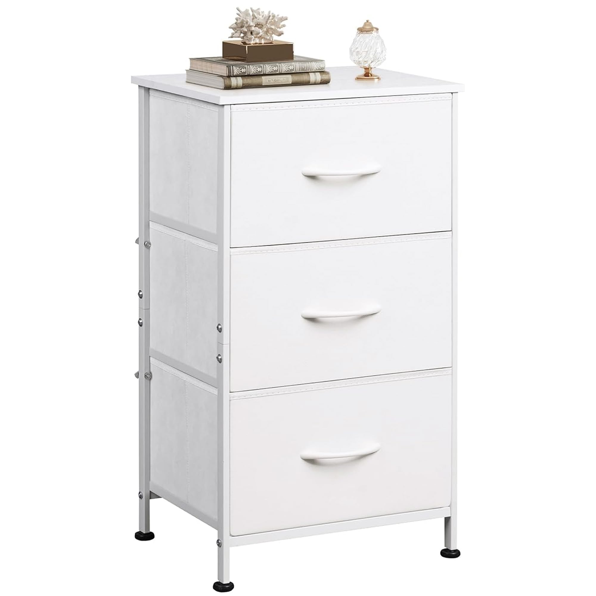 Charcoal Black Wood Top 3 Drawer Fabric Nightstand