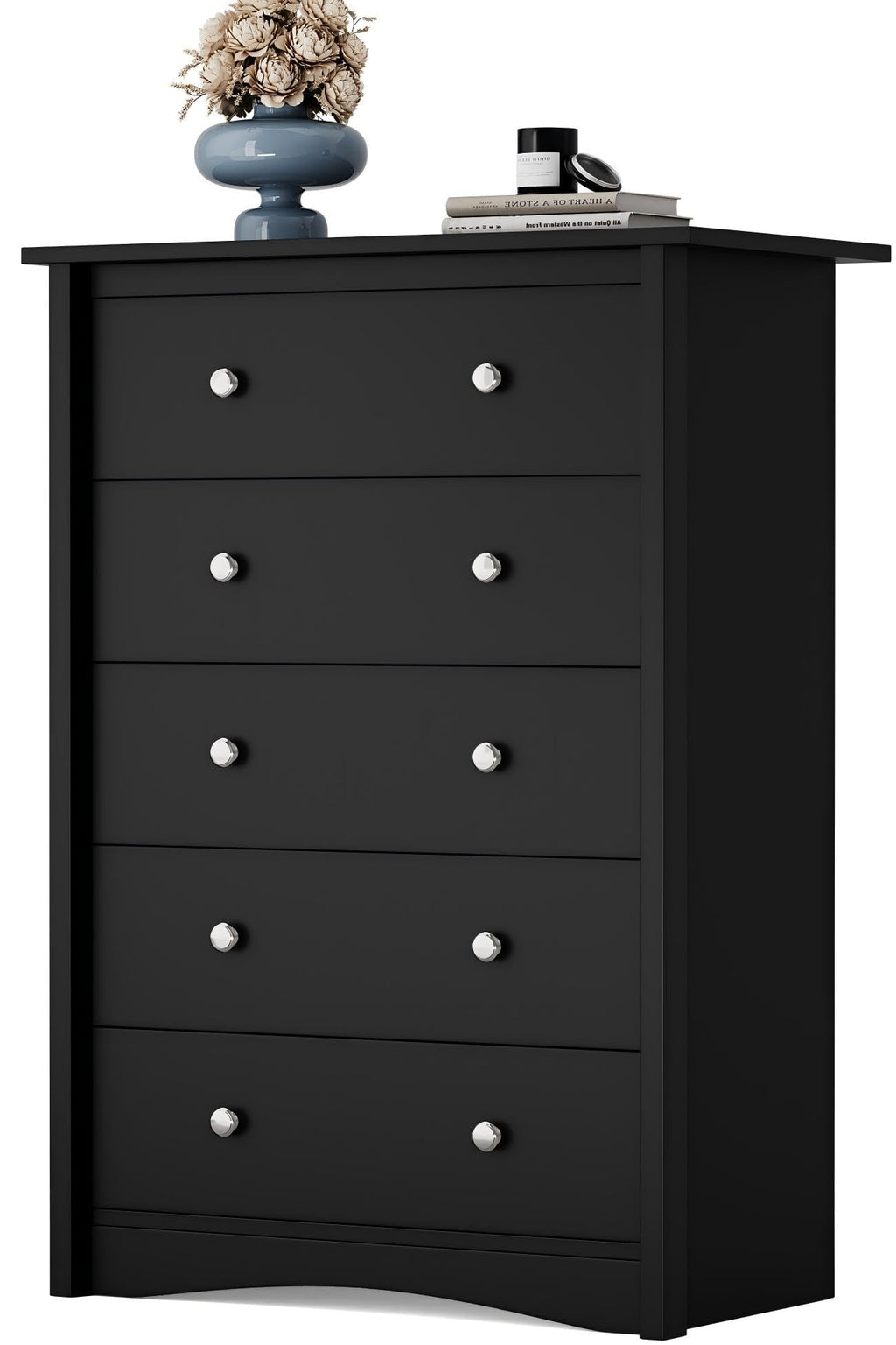 White 5 Drawer Tall Wooden Storage Dresser Cabinet