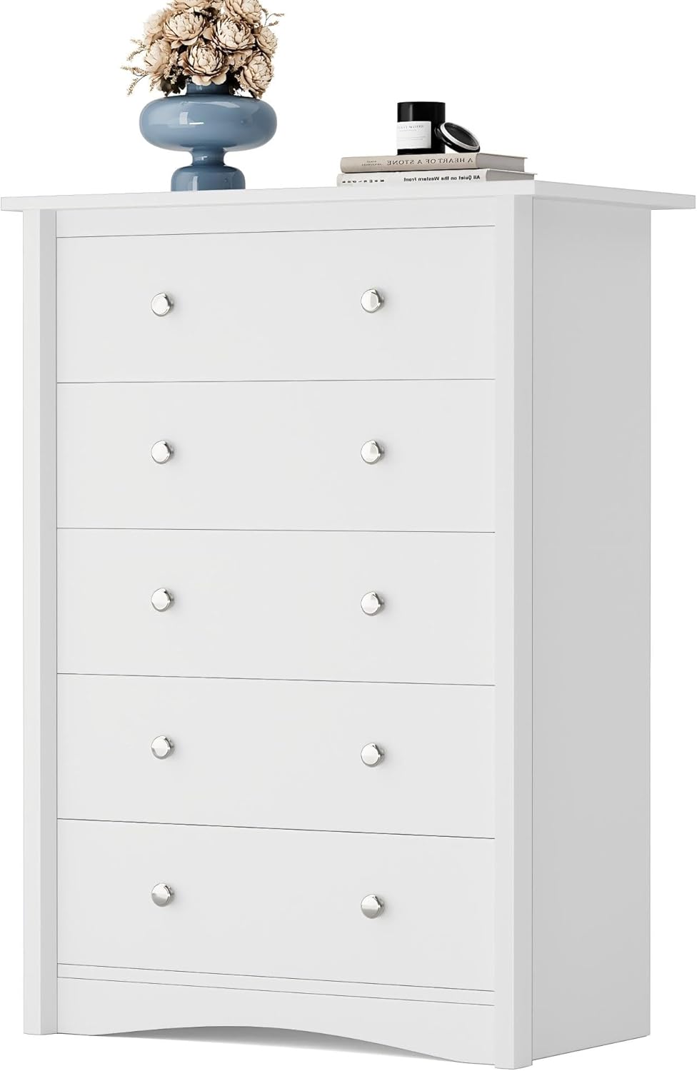 White 5 Drawer Tall Wooden Storage Dresser Cabinet