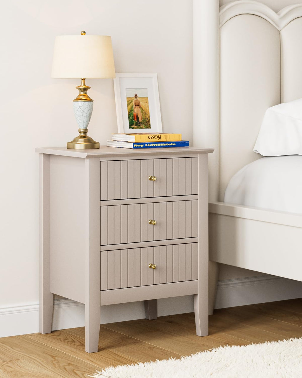 Oak Fluted 3 Drawer Farmhouse Bedside Nightstand