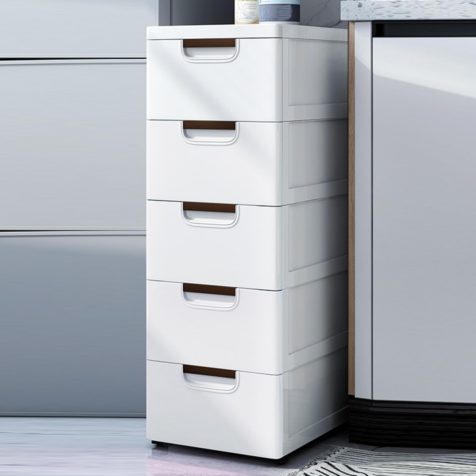 White 5 Drawer Rolling Slim Plastic Storage Cabinet
