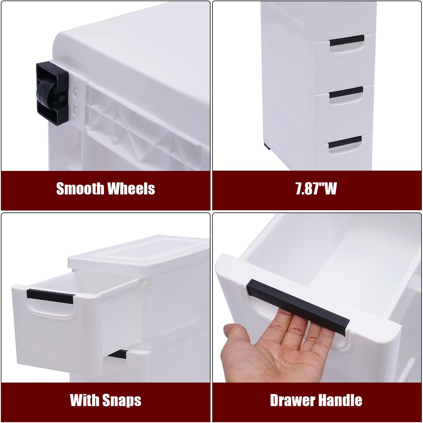White 5 Drawer Rolling Slim Plastic Storage Cabinet