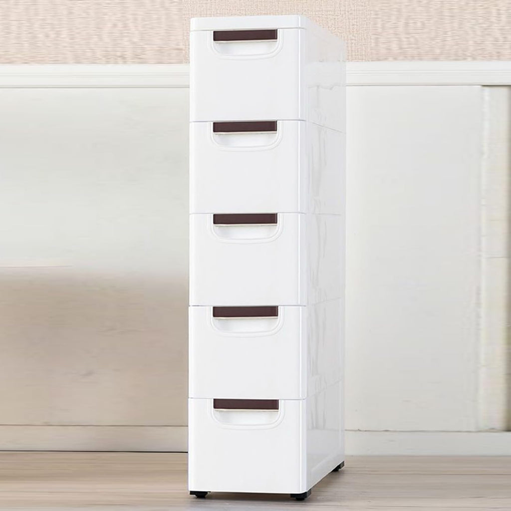 White 5 Drawer Rolling Slim Plastic Storage Cabinet