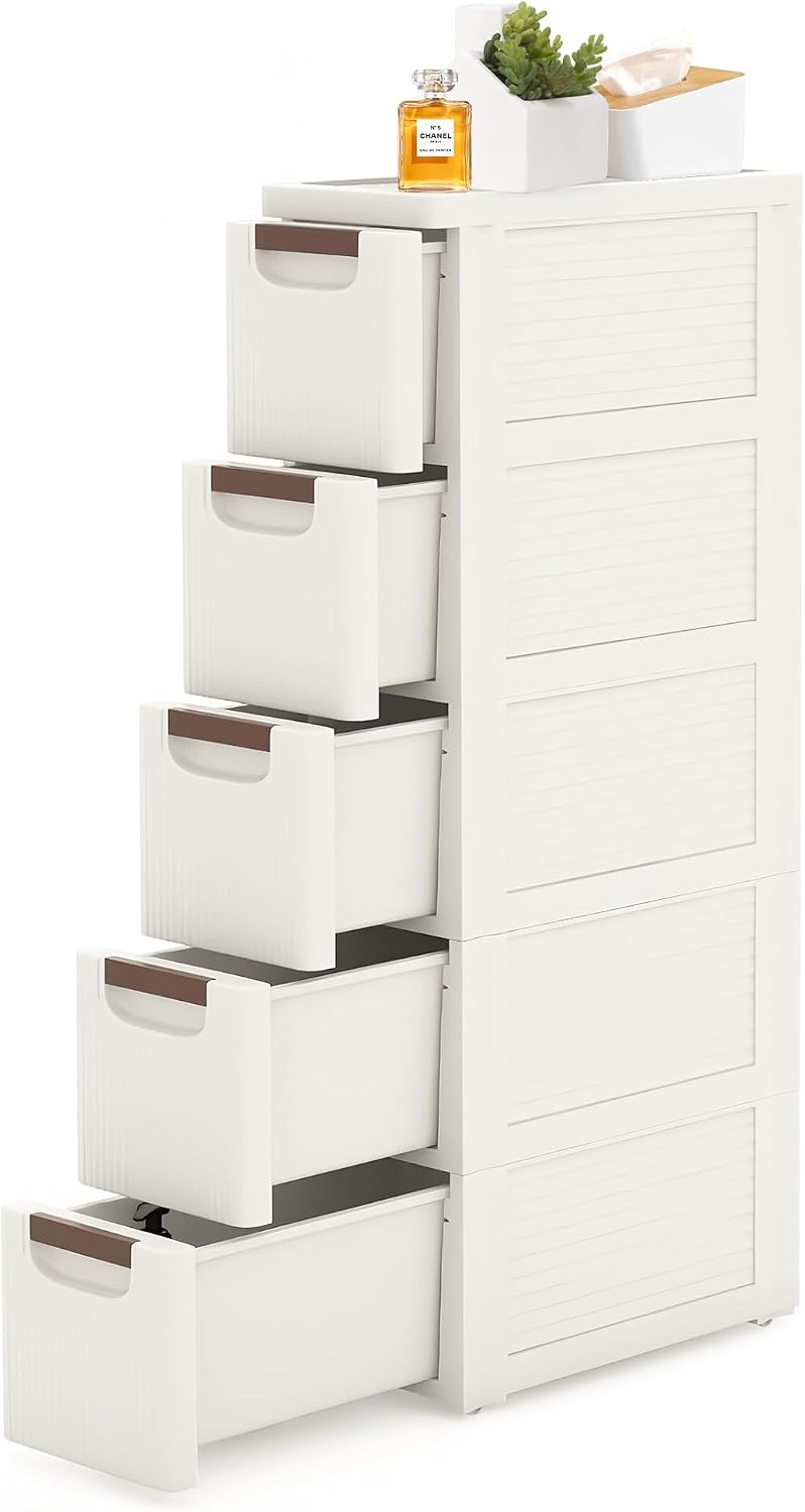 White Rolling 5 Drawer Slim Storage Organizer Cart