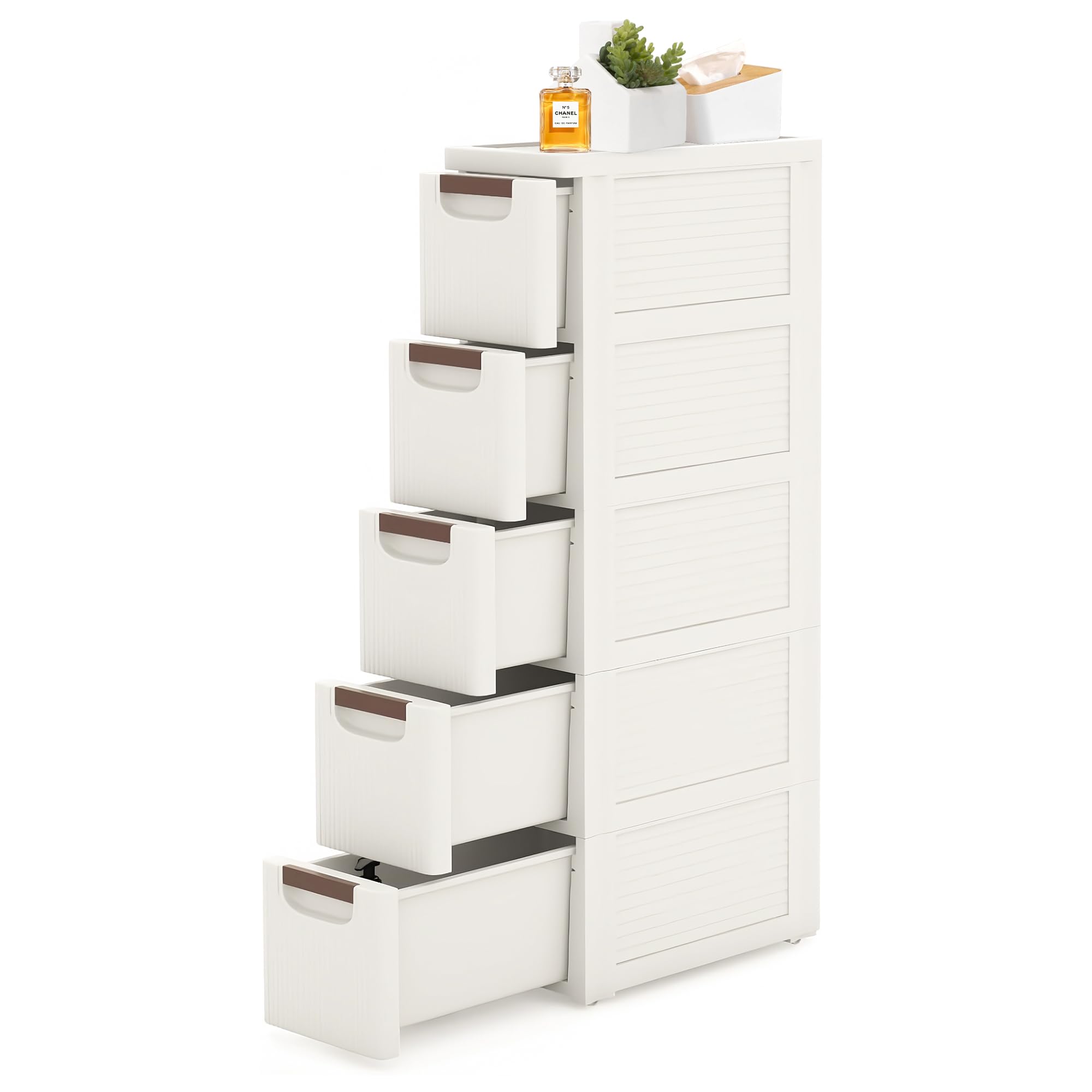 White Rolling 5 Drawer Slim Storage Organizer Cart