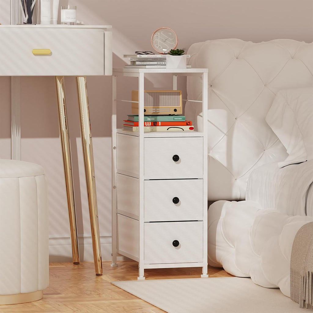 White Slim Narrow Fabric Storage Dresser Cabinet