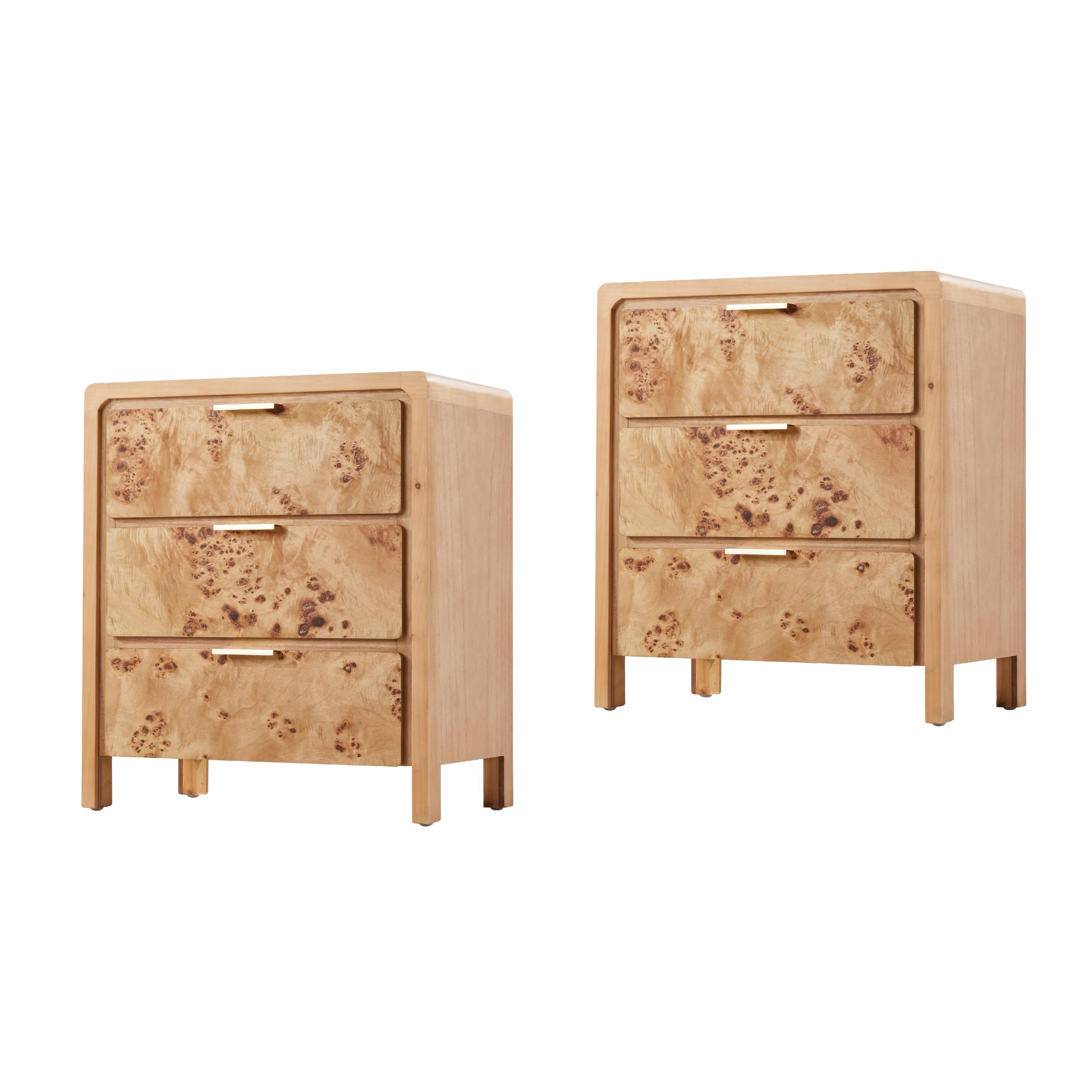 Natural Burl Wood 3 Drawer Farmhouse Nightstand