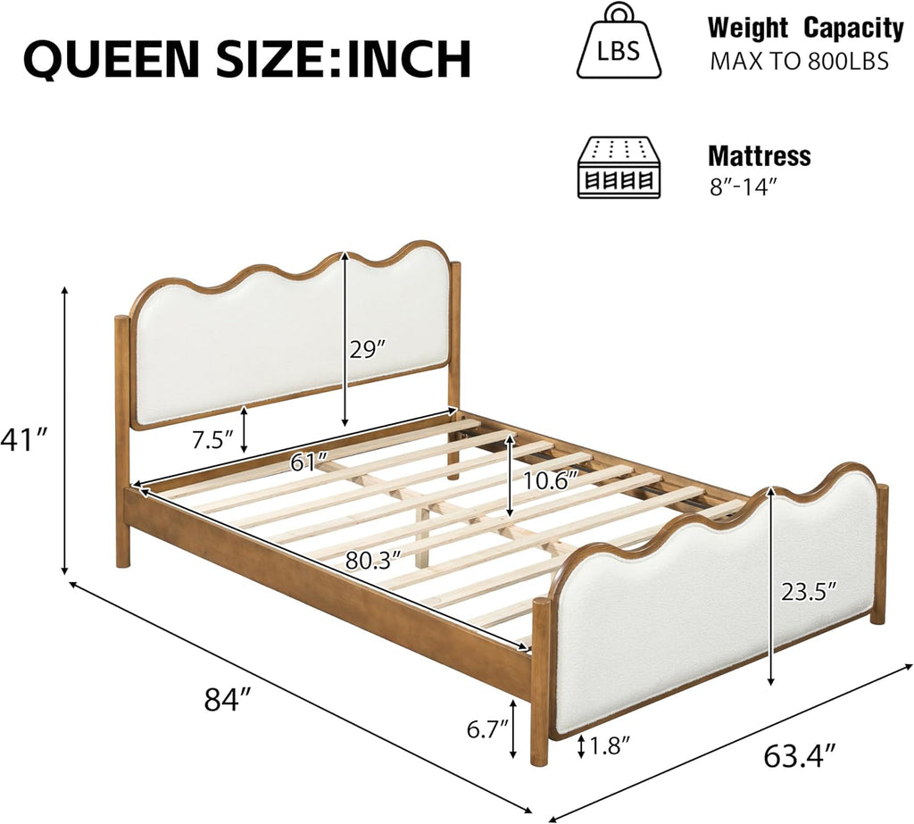 Boucle Queen Platform Bed Wavy Curved Headboard