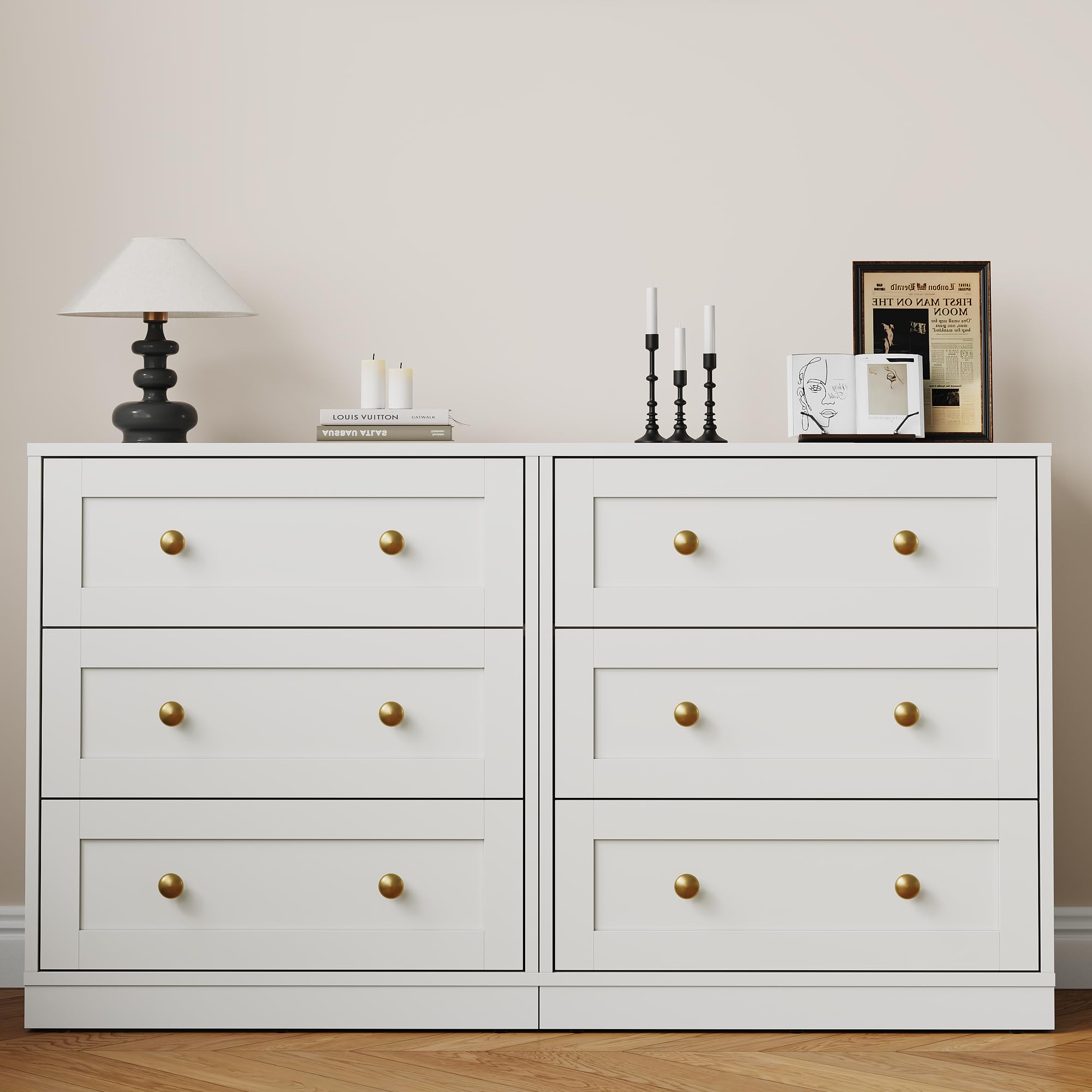 Beige Large Wood 3 Drawer Bedroom Nightstand