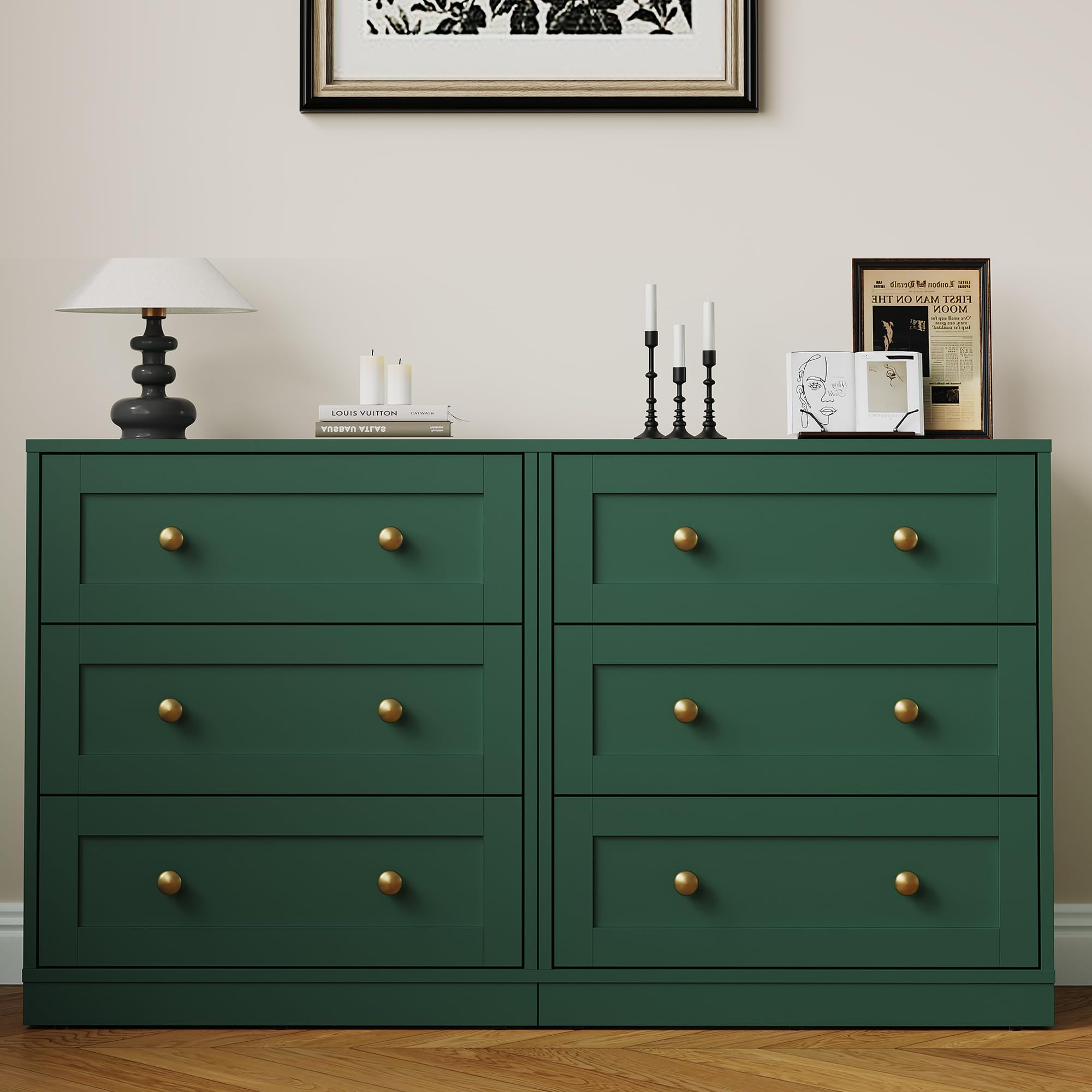 Beige Large Wood 3 Drawer Bedroom Nightstand