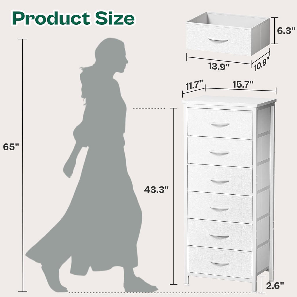 White 6 Drawer PU Leather Fabric Tall Storage Dresser