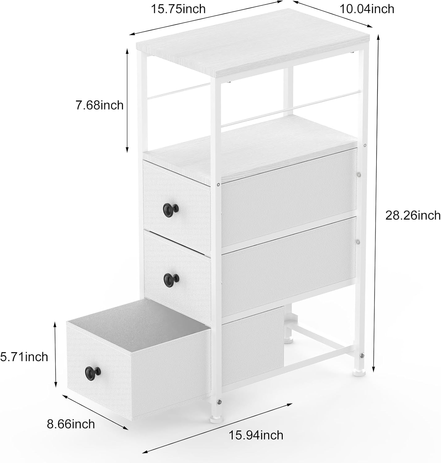 White Slim Narrow Fabric Storage Dresser Cabinet
