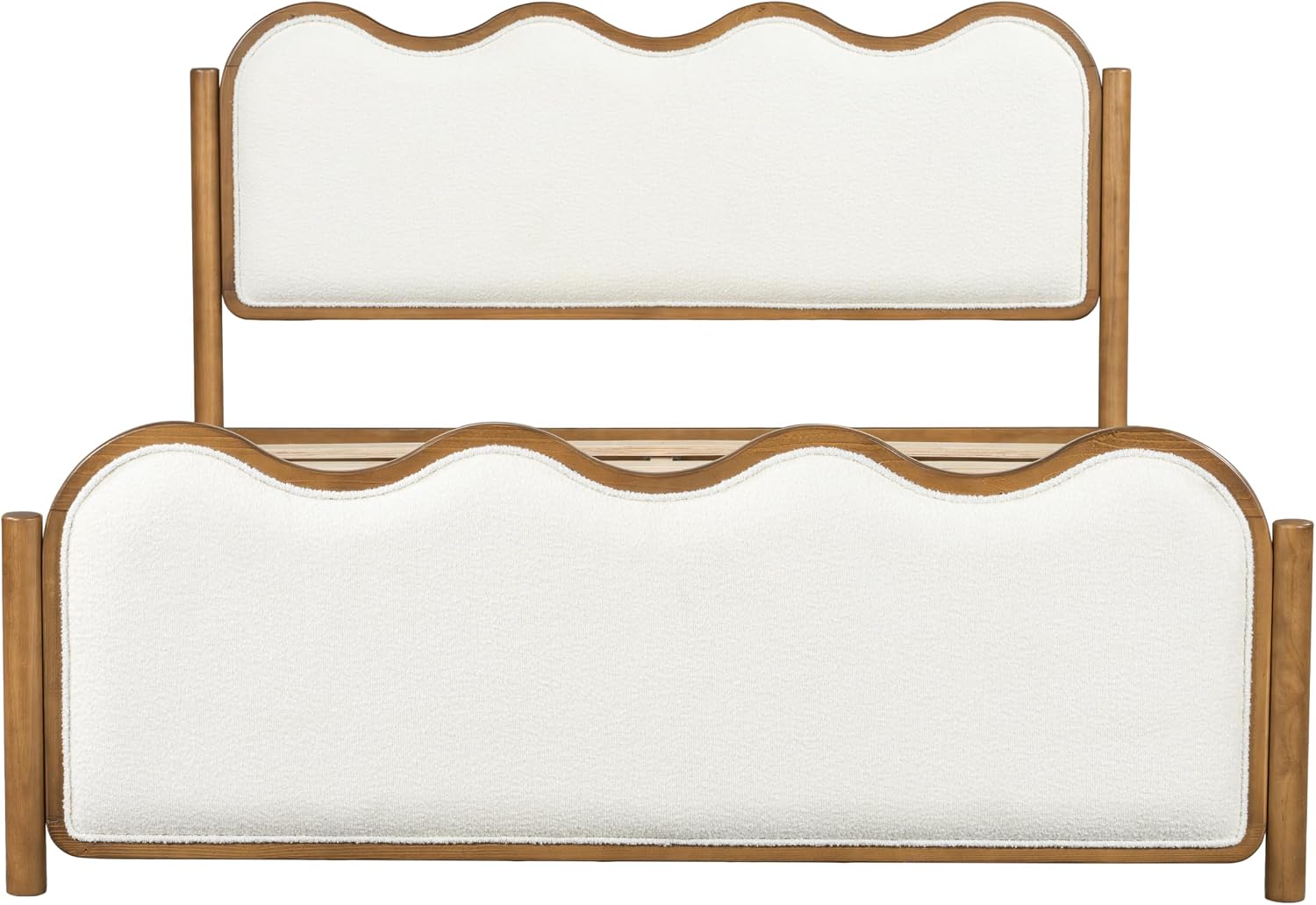 Boucle Queen Platform Bed Wavy Curved Headboard
