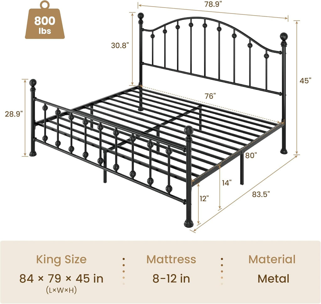 Black Victorian Curved Headboard King Metal Bed Frame