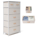 Rustic Brown Wood Top 6 Drawer Slim Fabric Dresser
