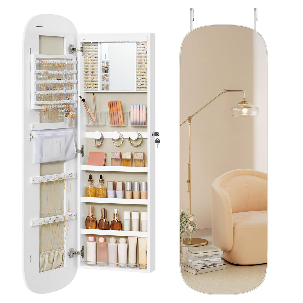 55 Inch White LED Lockable Arched Jewelry Cabinet