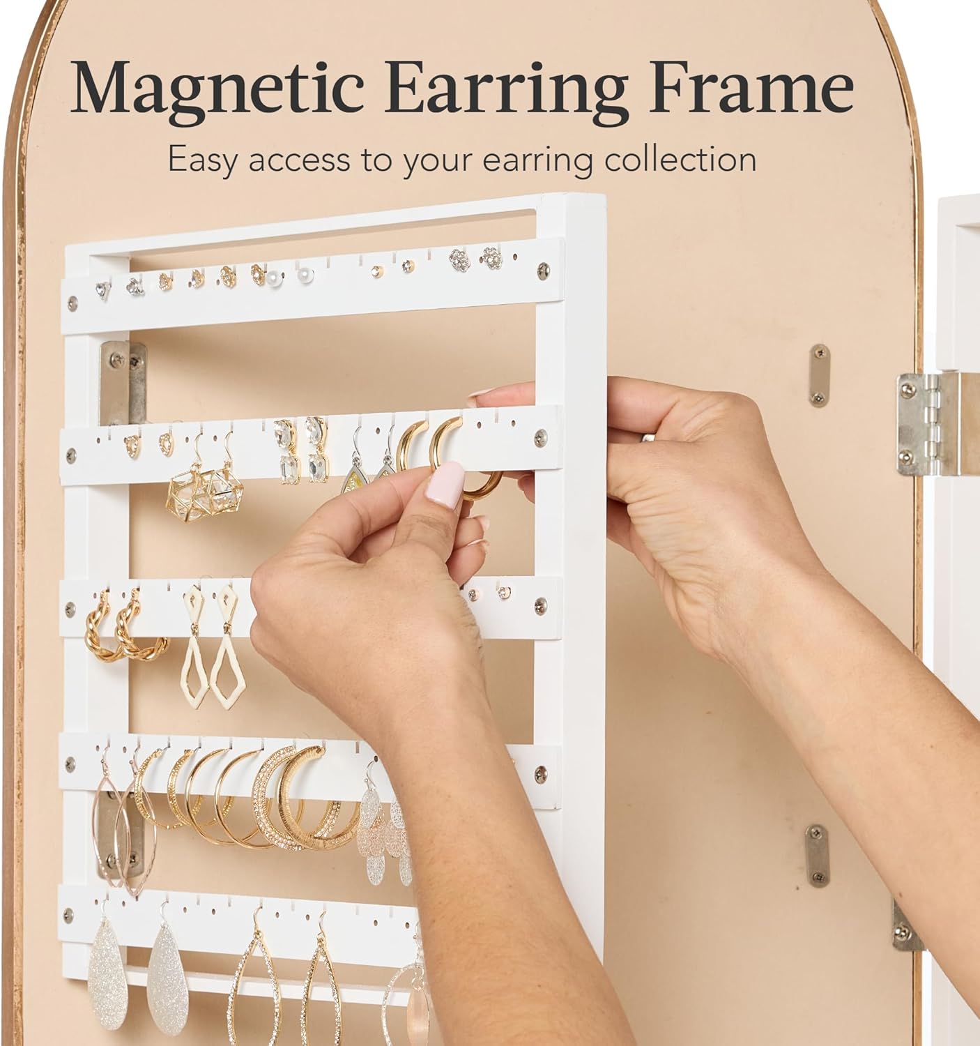 Gold Lockable Arch Full Length Jewelry Cabinet