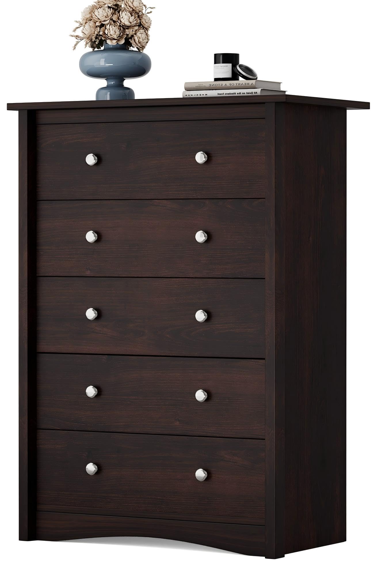 White 5 Drawer Tall Wooden Storage Dresser Cabinet