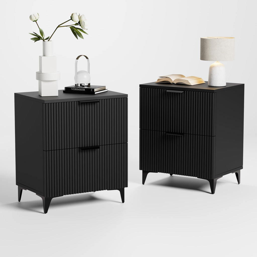 Brown Fluted 3 Drawer Oversized Bedroom Nightstand