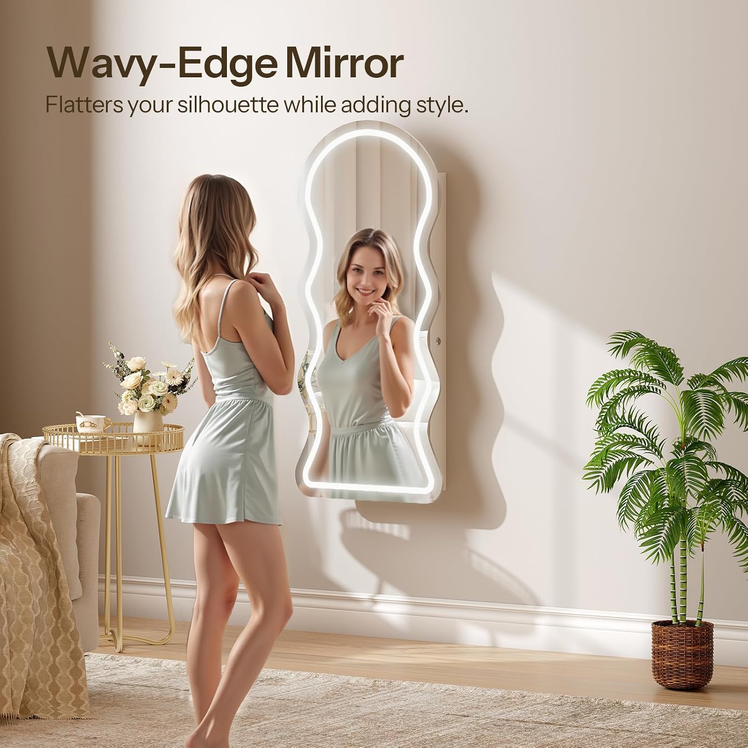 LED Lockable White Full Length Wall Jewelry Cabinet