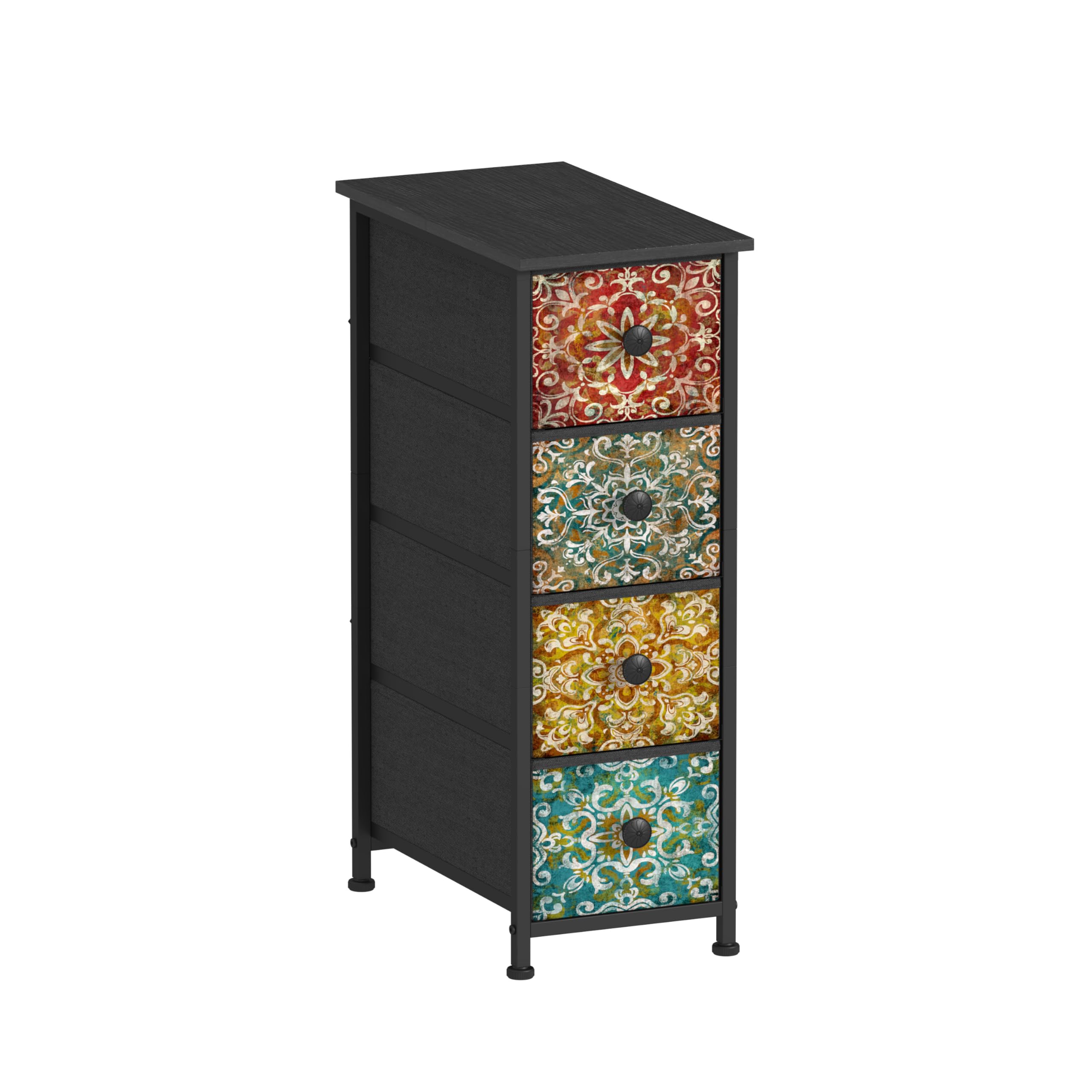 Retro Mandala Slim Narrow Fabric Drawer Storage Dresser