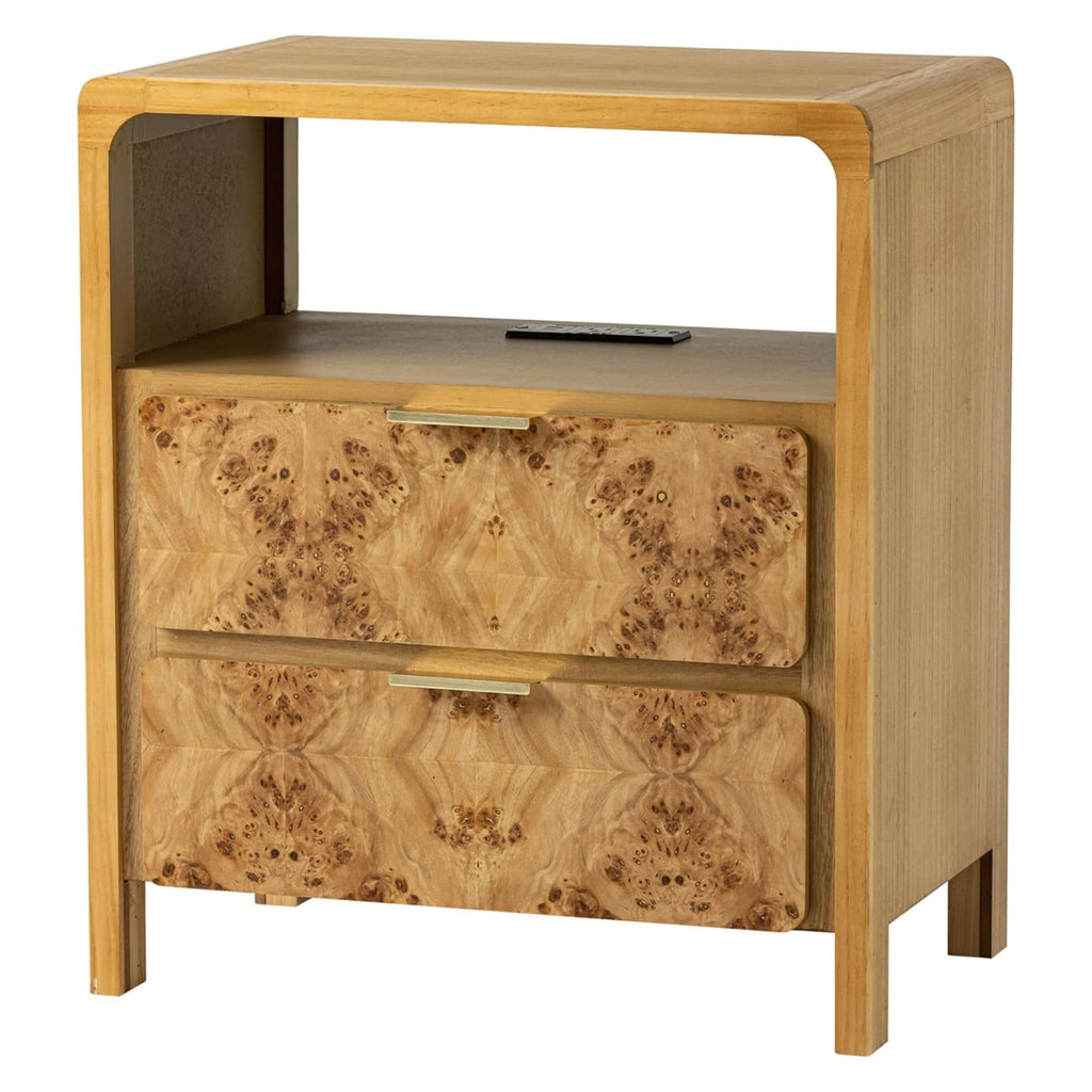 Natural Burl Wood 3 Drawer Farmhouse Nightstand