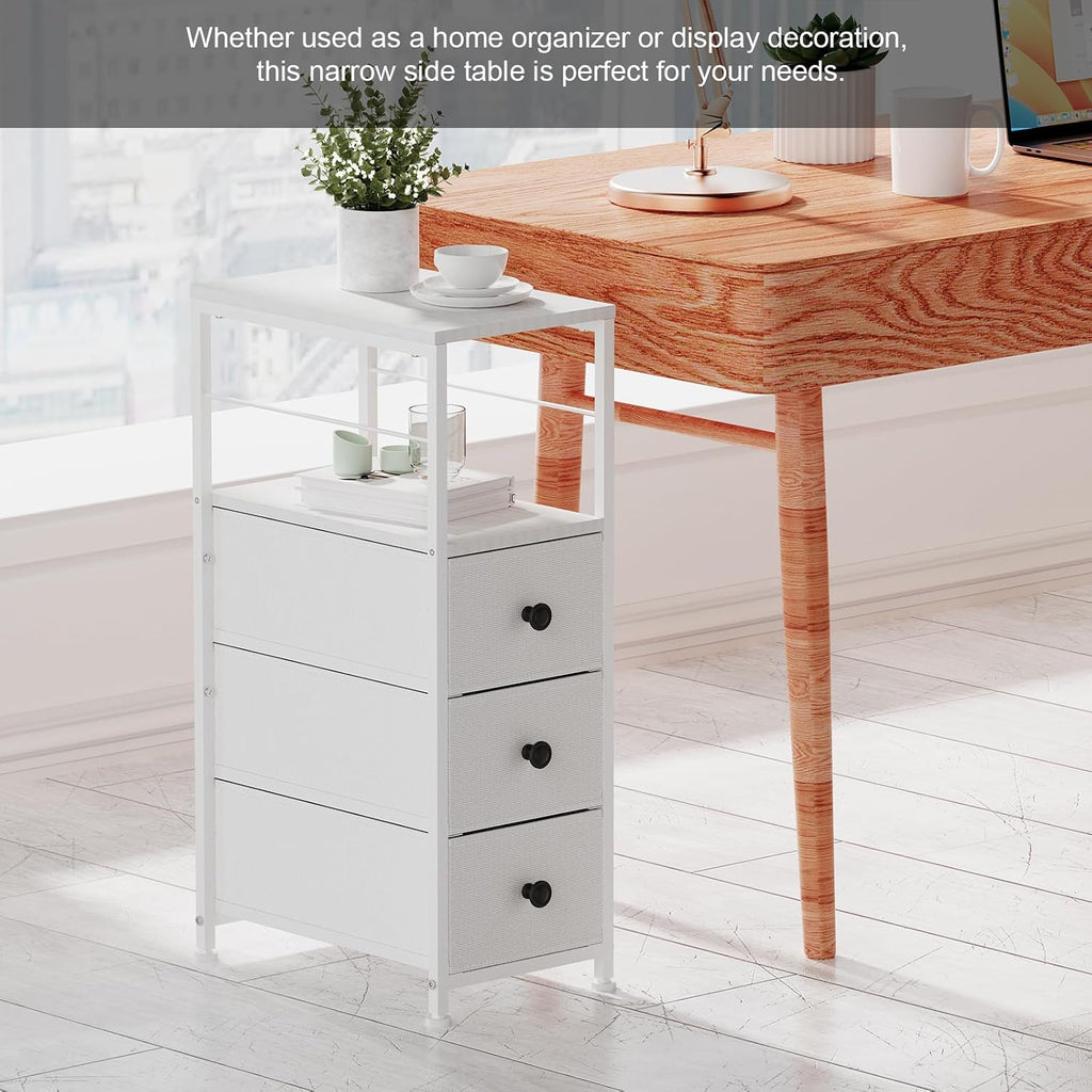 White Slim Narrow Fabric Storage Dresser Cabinet