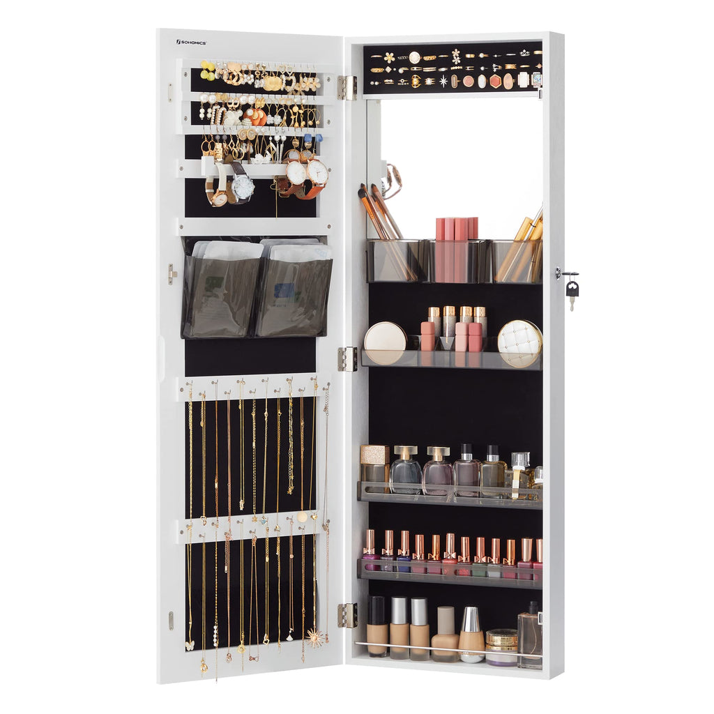 55 Inch Black LED Lockable Mounted Jewelry Cabinet