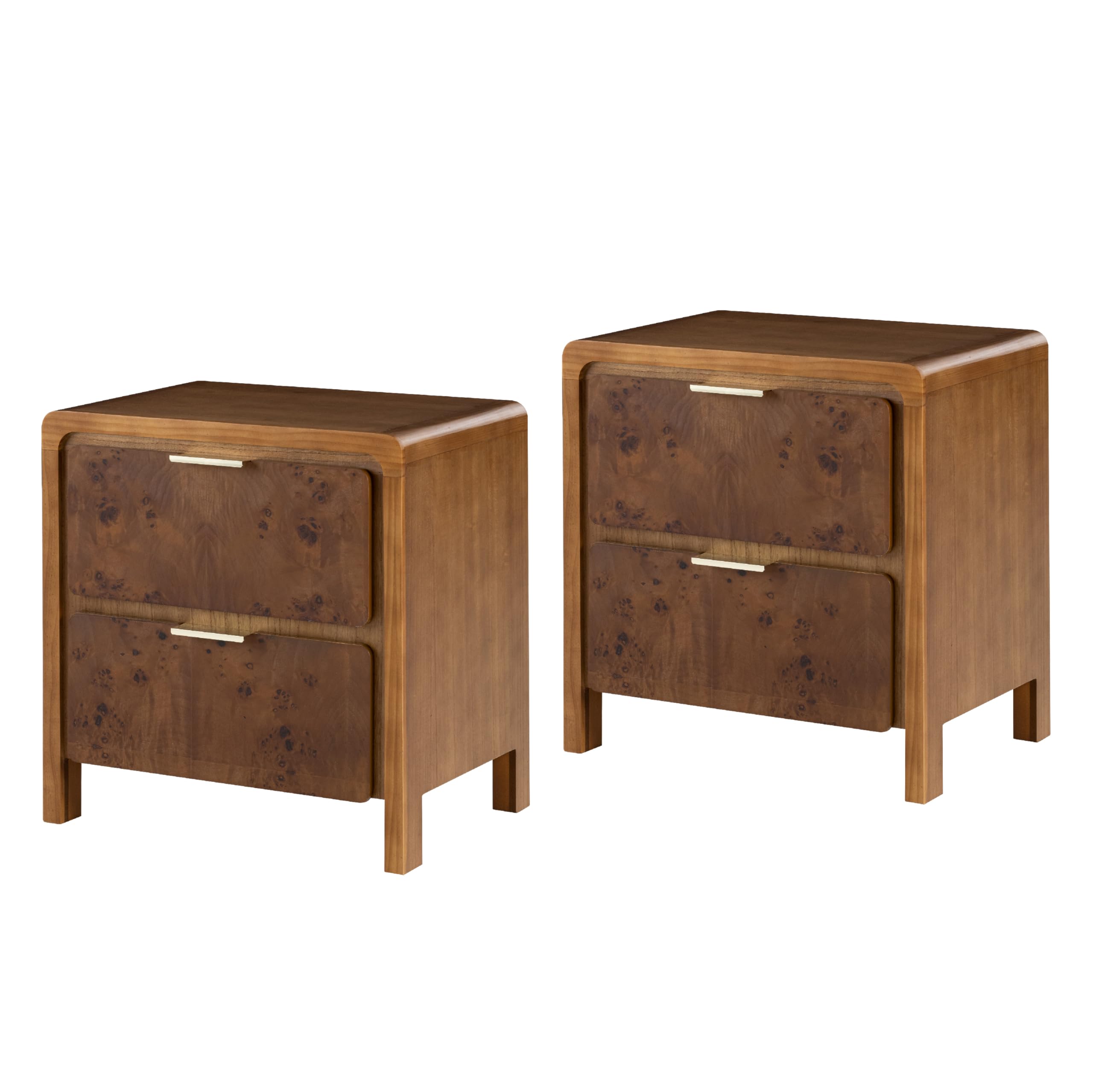 Natural Burl Wood 3 Drawer Farmhouse Nightstand
