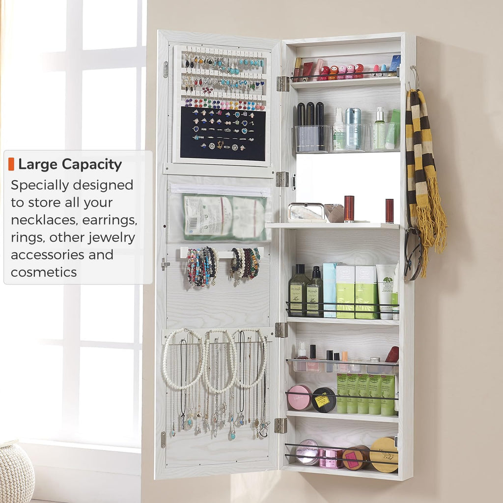 White Oak Lockable Full Length Jewelry Mirror Cabinet