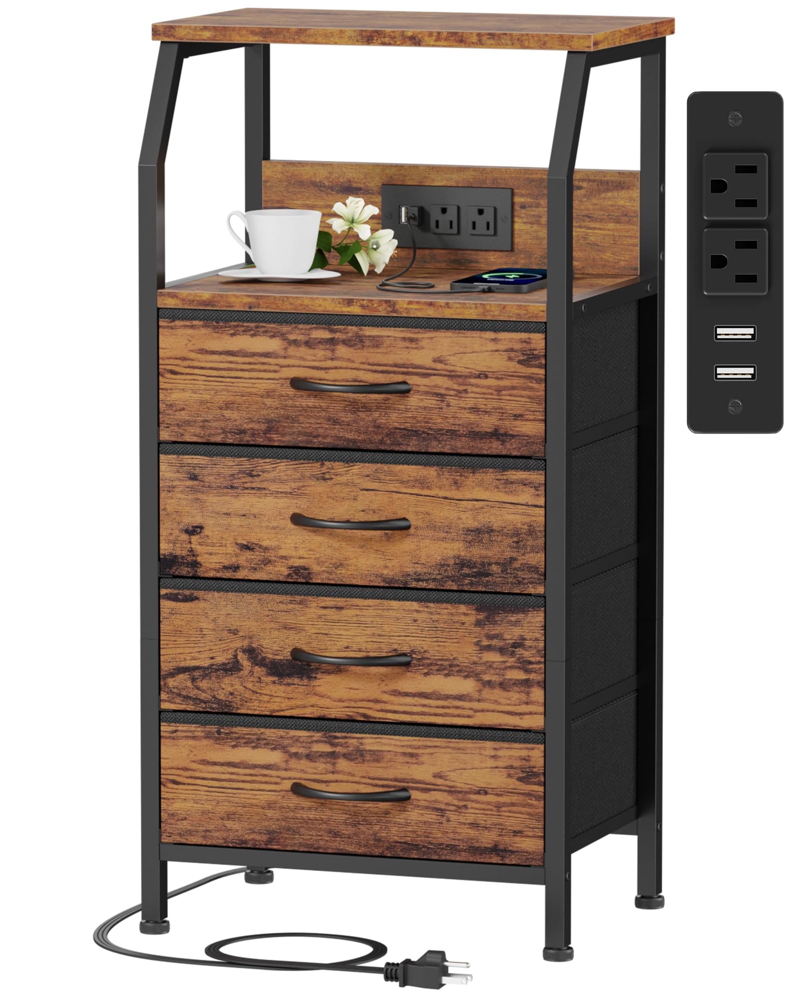 Rustic Brown 5 Drawer Dresser with Charging Station