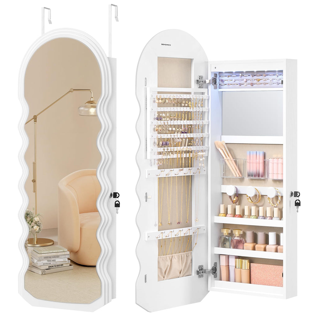 55 Inch White LED Lockable Arched Jewelry Cabinet