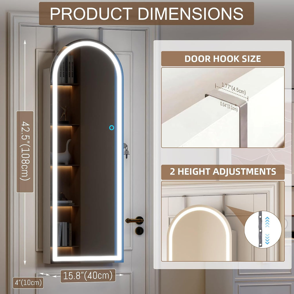 43 Inch White LED Lockable Arched Jewelry Cabinet