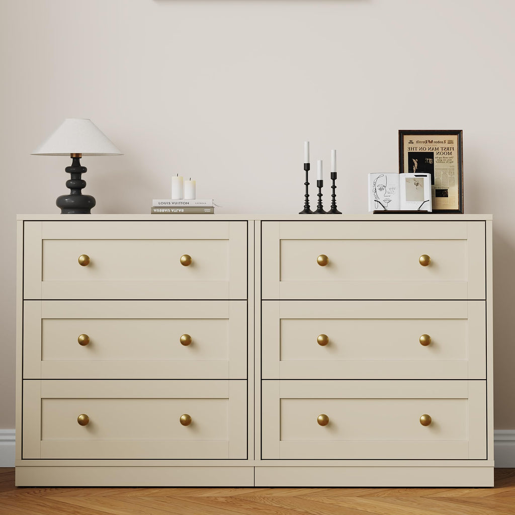 Beige Large Wood 3 Drawer Bedroom Nightstand
