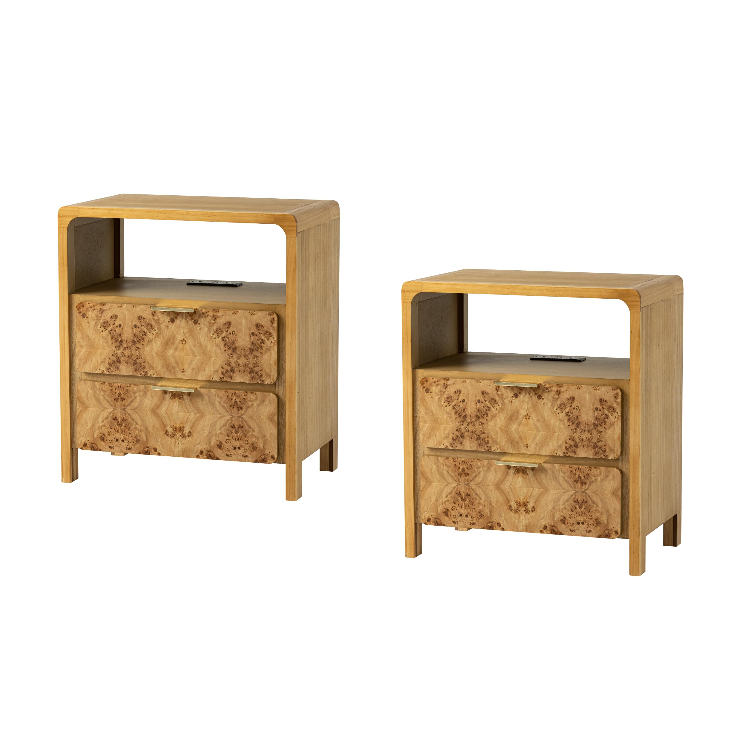 Natural Burl Wood 3 Drawer Farmhouse Nightstand