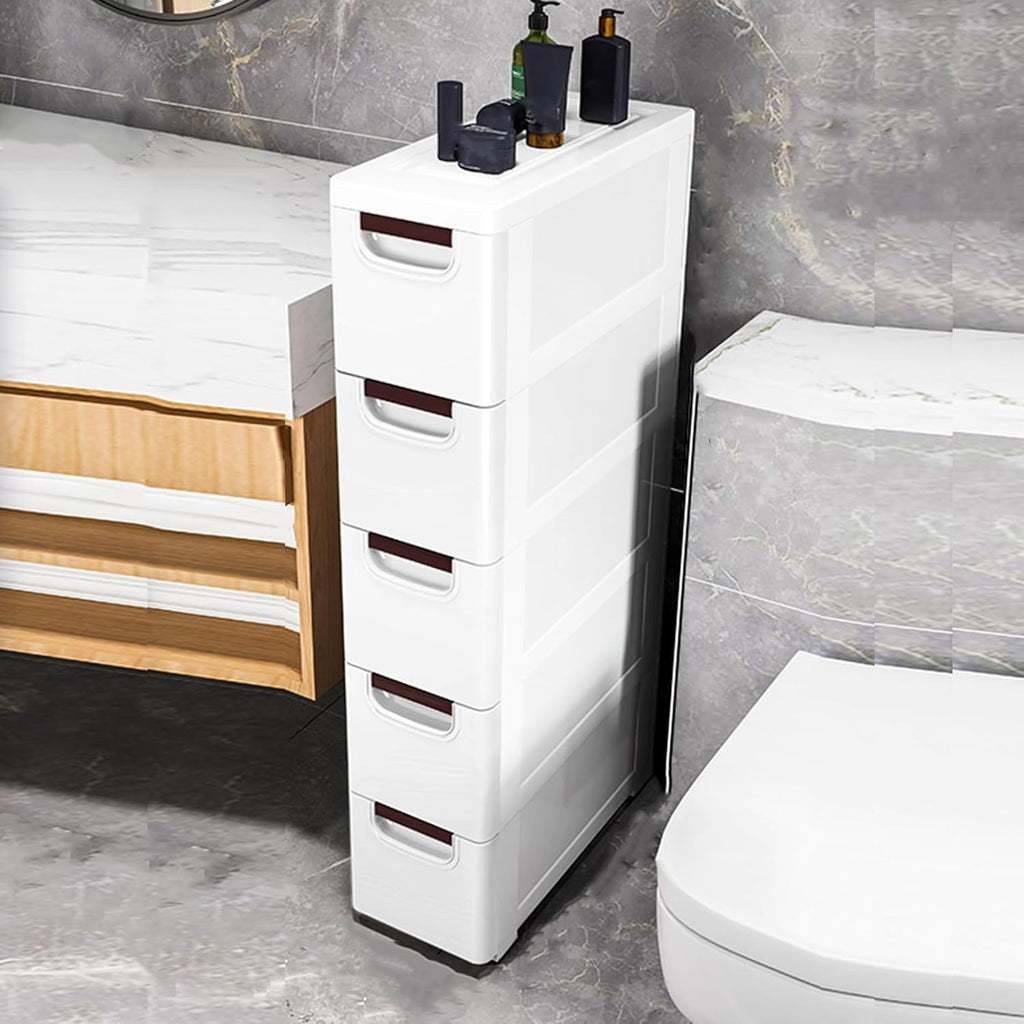 White 5 Drawer Rolling Slim Plastic Storage Cabinet