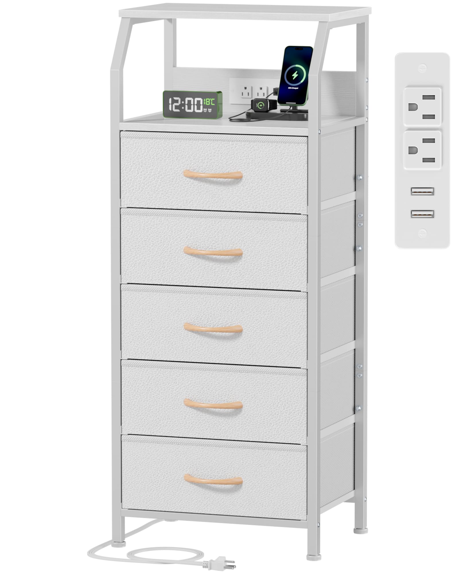 Rustic Brown 5 Drawer Dresser with Charging Station